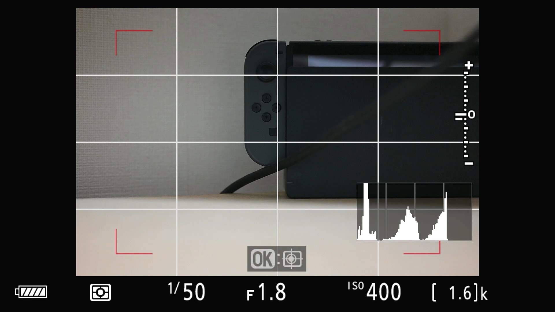 Z5のDISPボタンをさらにクリックするとヒストグラムが表示されます。